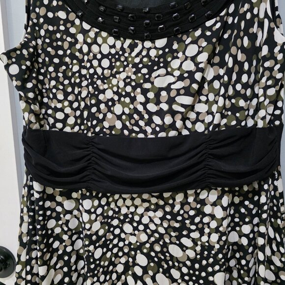 Perceptions 16P Black White Spotted Sleeveless Knee Length Dress - Picture 5 of 10